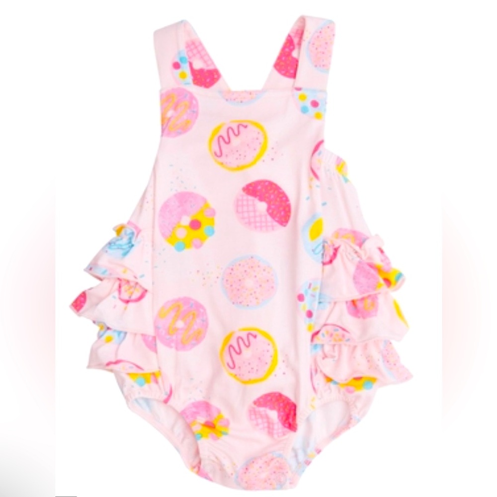 NWT 3-6m Angel Dear Pink Donut Ruffle Sunsuit Bubble